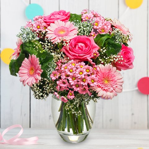 Rose Bonbon: roses et gerberas roses