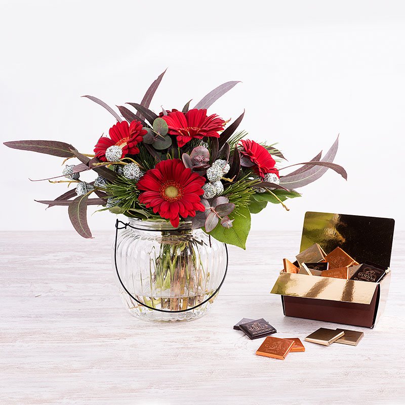 Dulces Reyes Magos: Mini bouquet, jarrón y chocolate Godiva