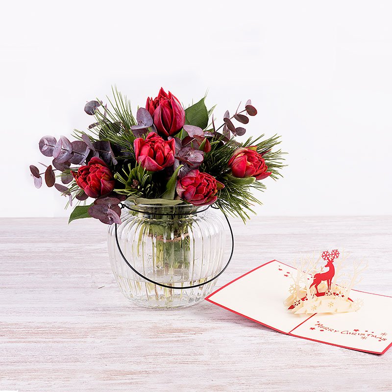 Rudolf: Mini bouquet, jarrón y postal