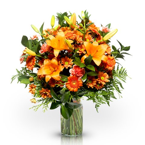 Orangene Lilien & Nelken + Pralinen GRATIS