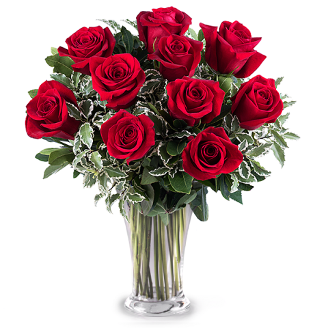 10 Red Roses, Vase and Card Pack - Valentine’s Flowers - FloraQueen