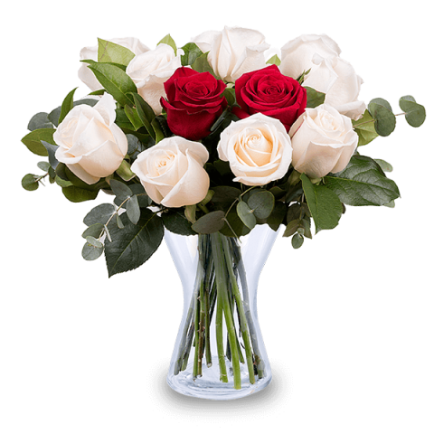 Diamonds and Hearts: White and Red Roses