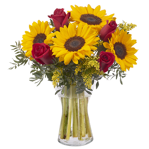 Red Rose and Sunflower Bouquet Delivery - FloraQueen